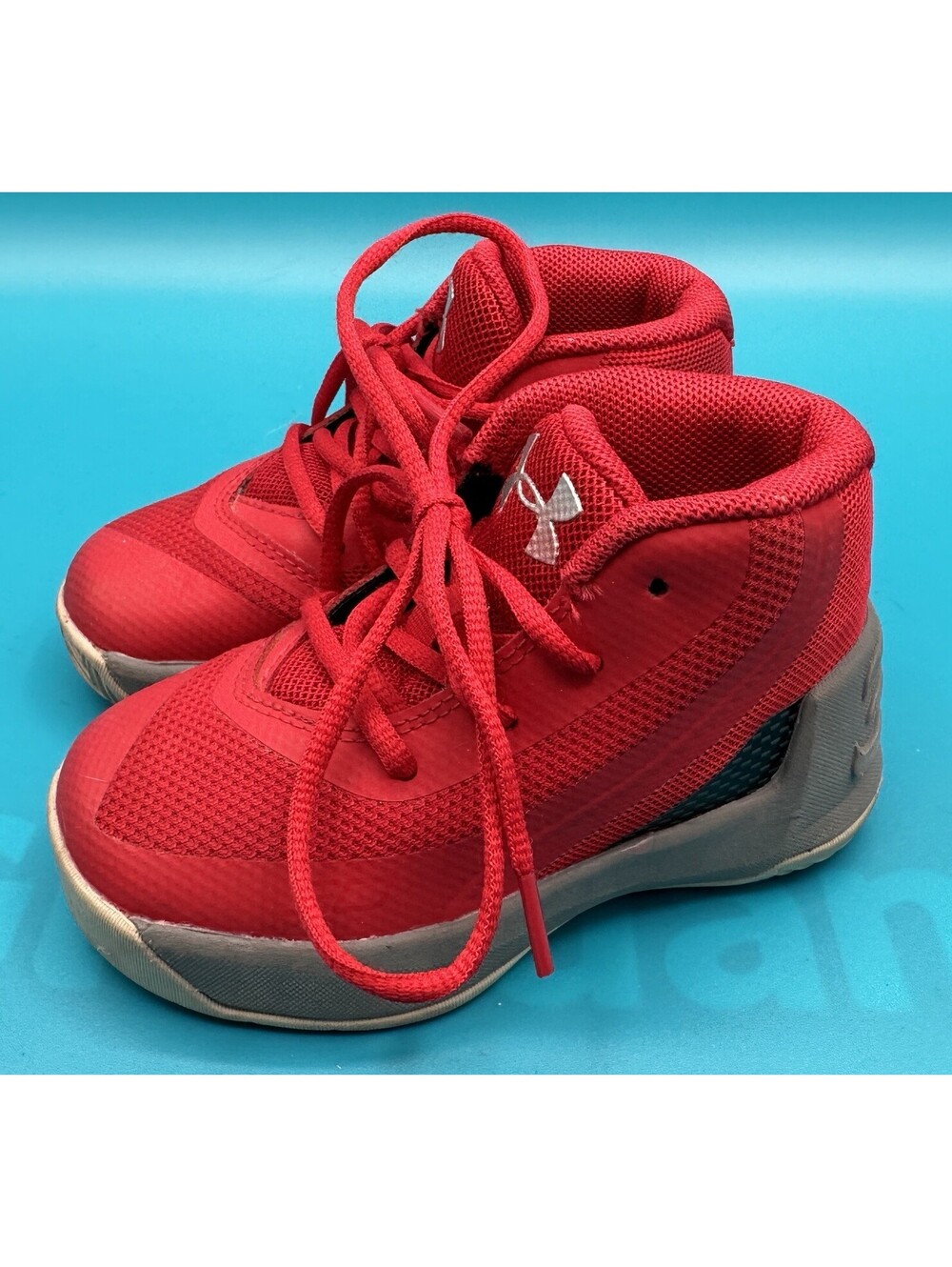 Under Armor Steph Curry Red Toddler High Top Sneakers Kids Size 5 EUC.